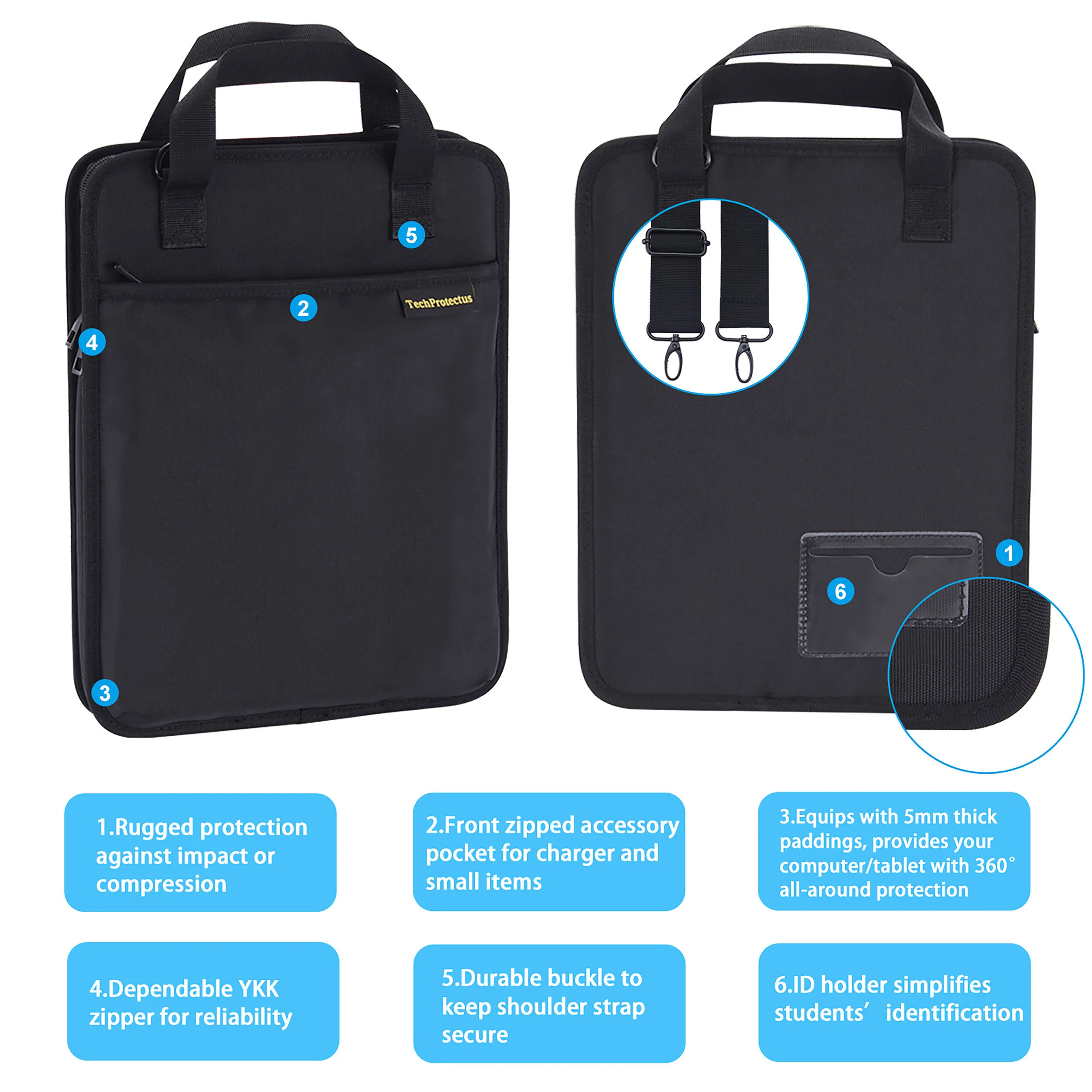 TechProtectus Shockproof Vertical Carry Sleeve for 12" Tablet (Black) - Image 4