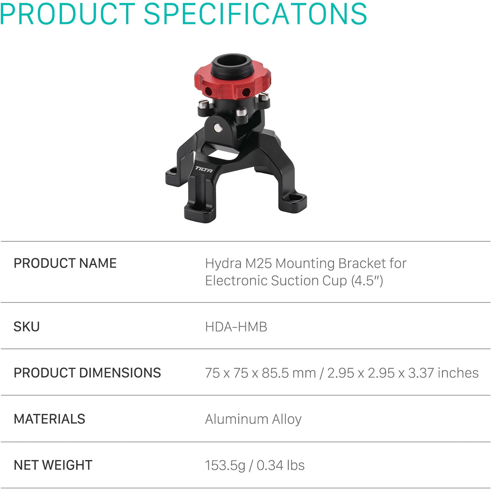 Tilta Hydra M25 Mounting Bracket for Electronic Suction Cup (4.5") - Image 5