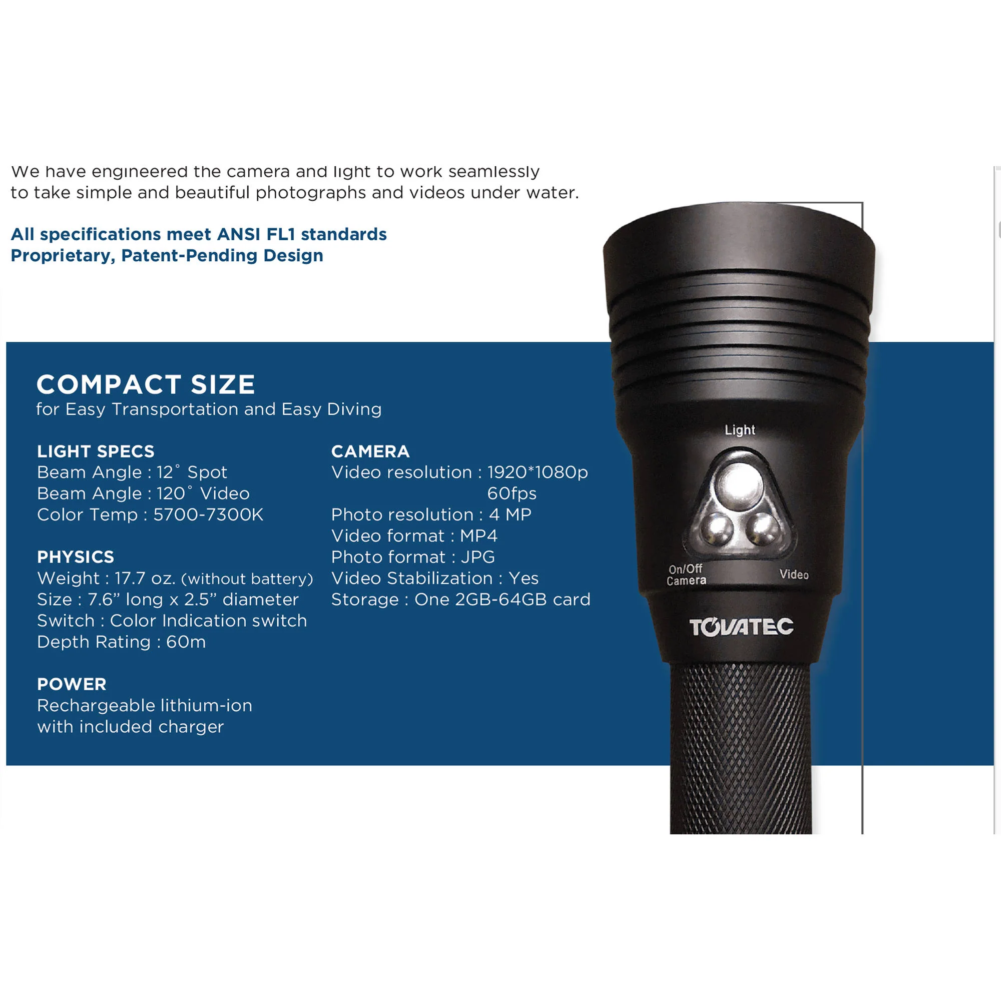 Tovatec Mera Dive Light with Camera - Image 8