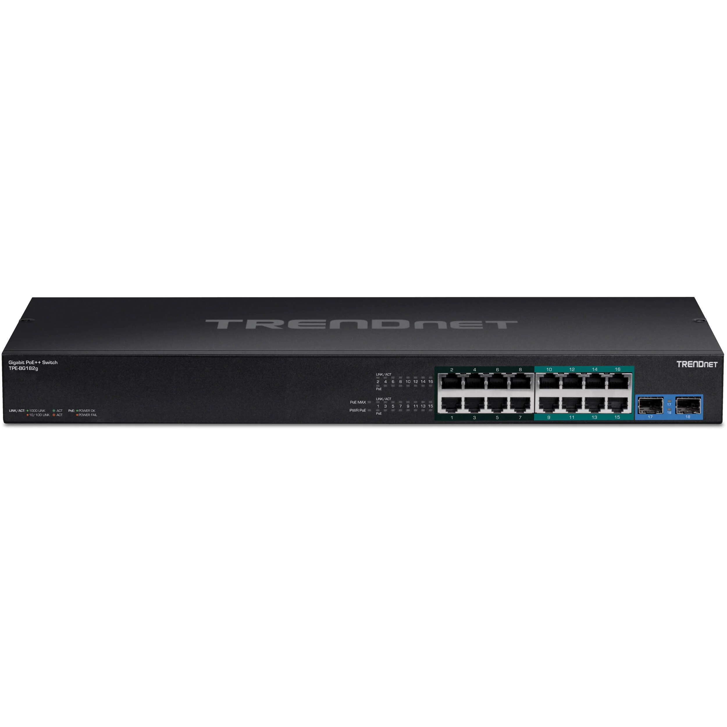 TRENDnet TPE-BG182g 16-Port Gigabit PoE++ Compliant Unmanaged Network Switch with SFP - Image 2