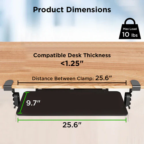 Uncaged Ergonomics KT4 Clamp-On Under-Desk Keyboard Tray (Black) - Image 4