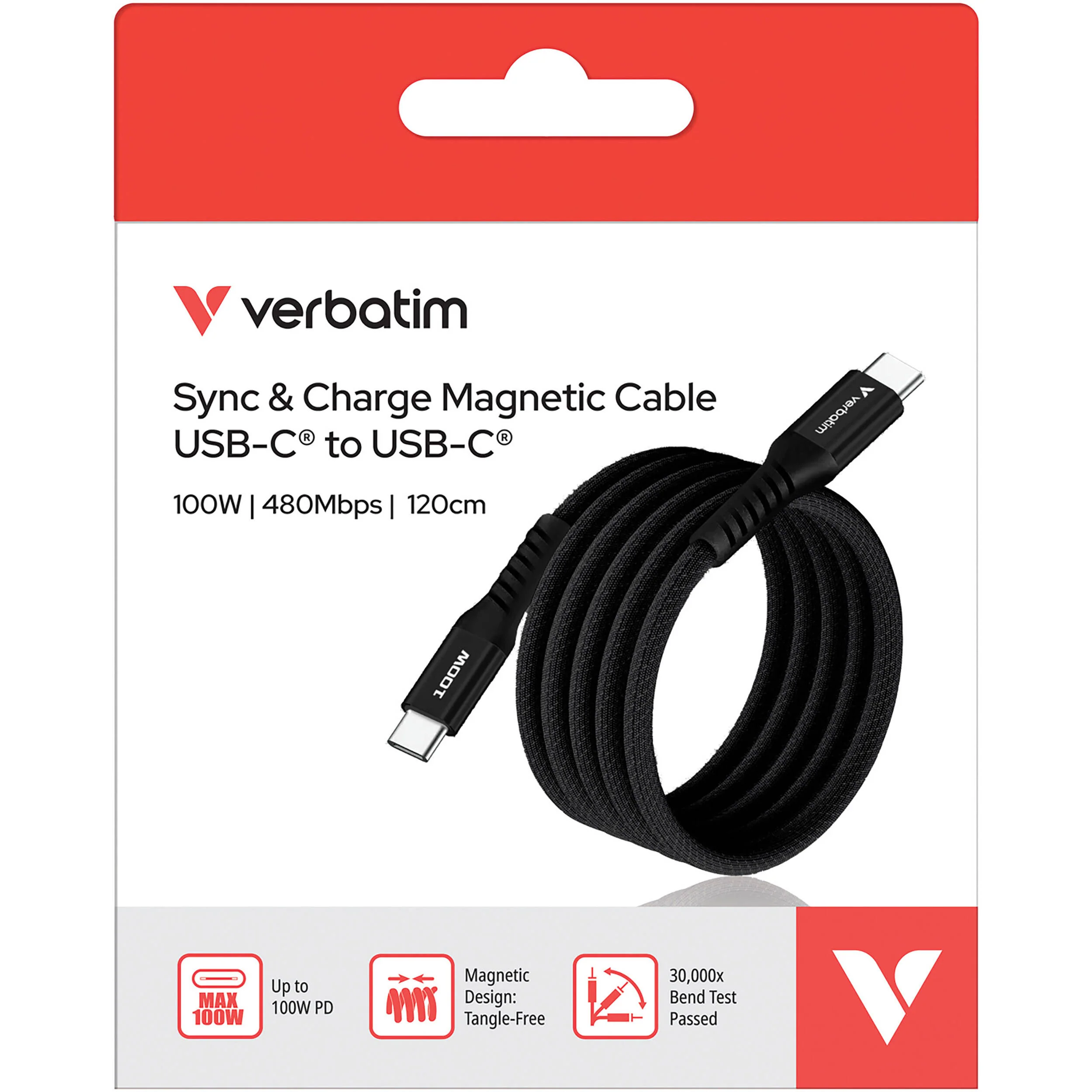 Verbatim Sync & Charge Magnetic 100W USB-C Cable (3.9', Black) - Image 7