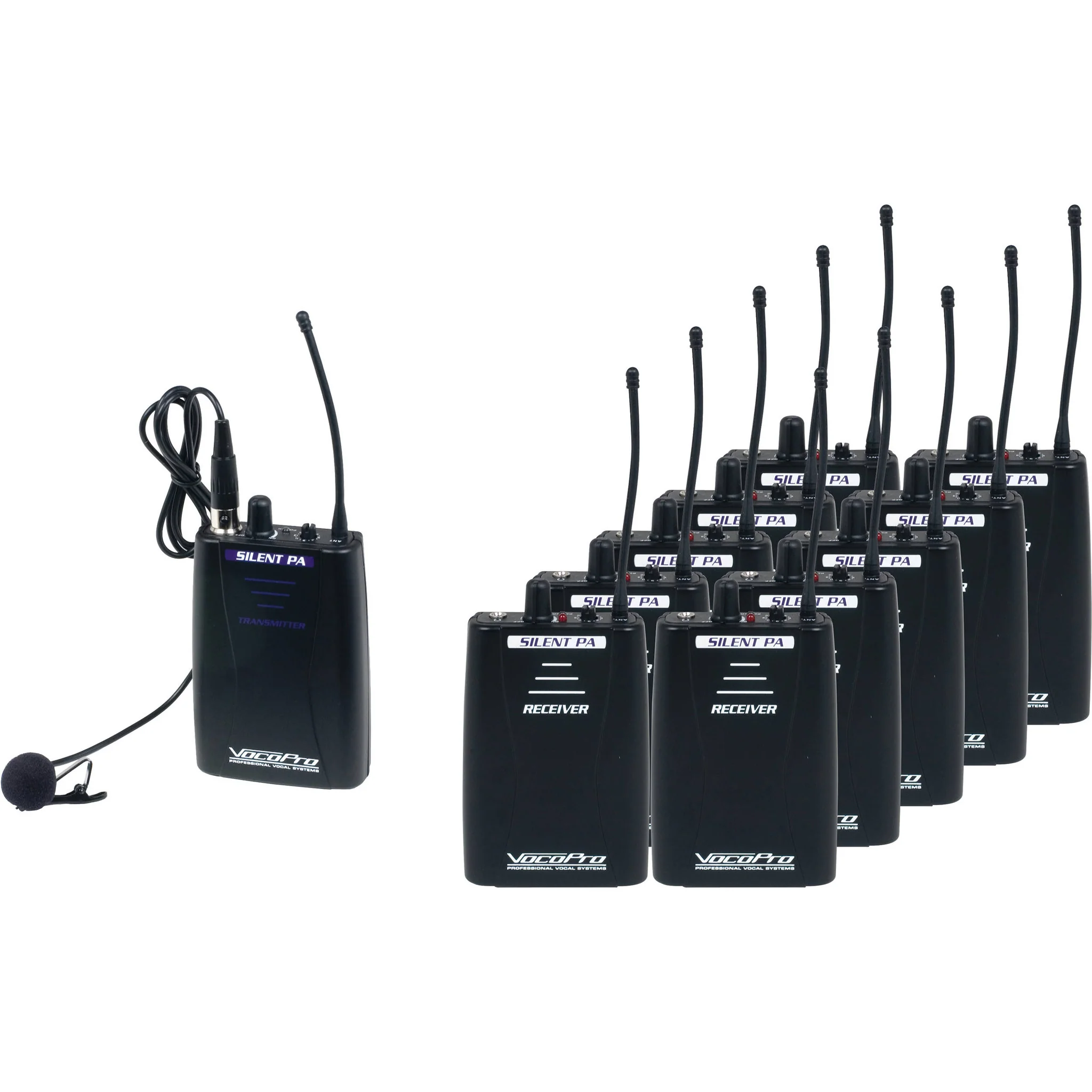 VocoPro SilentPA 16-Channel UHF Wireless Audio Broadcast System (Bodypack Transmitter & 10 Bodypack Receivers)