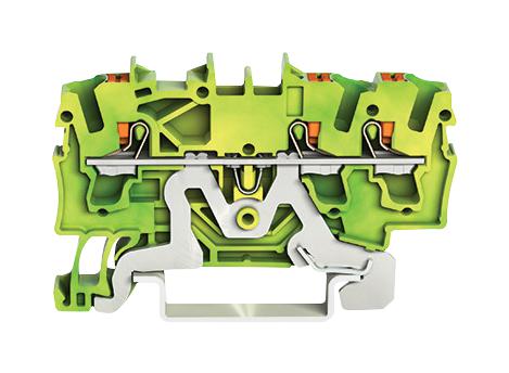 Wago 2202-1307 DIN Rail Mount Terminal Block Ground 3 Ways 12 AWG 2.5 mm² Clamp 24 A