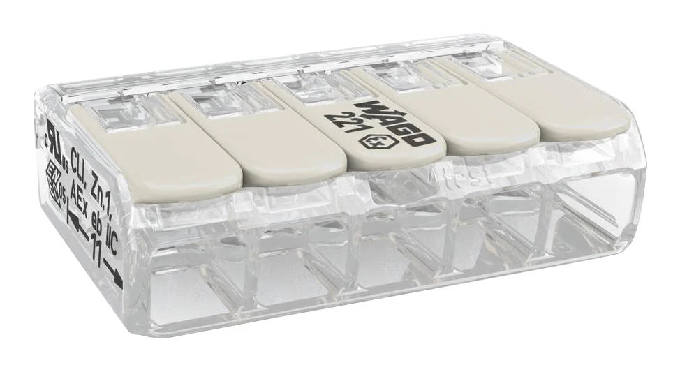 Wago 221-485 Pluggable Terminal Block 5 Ways 24AWG to 12AWG 4 mm² Push In Lock 32 A