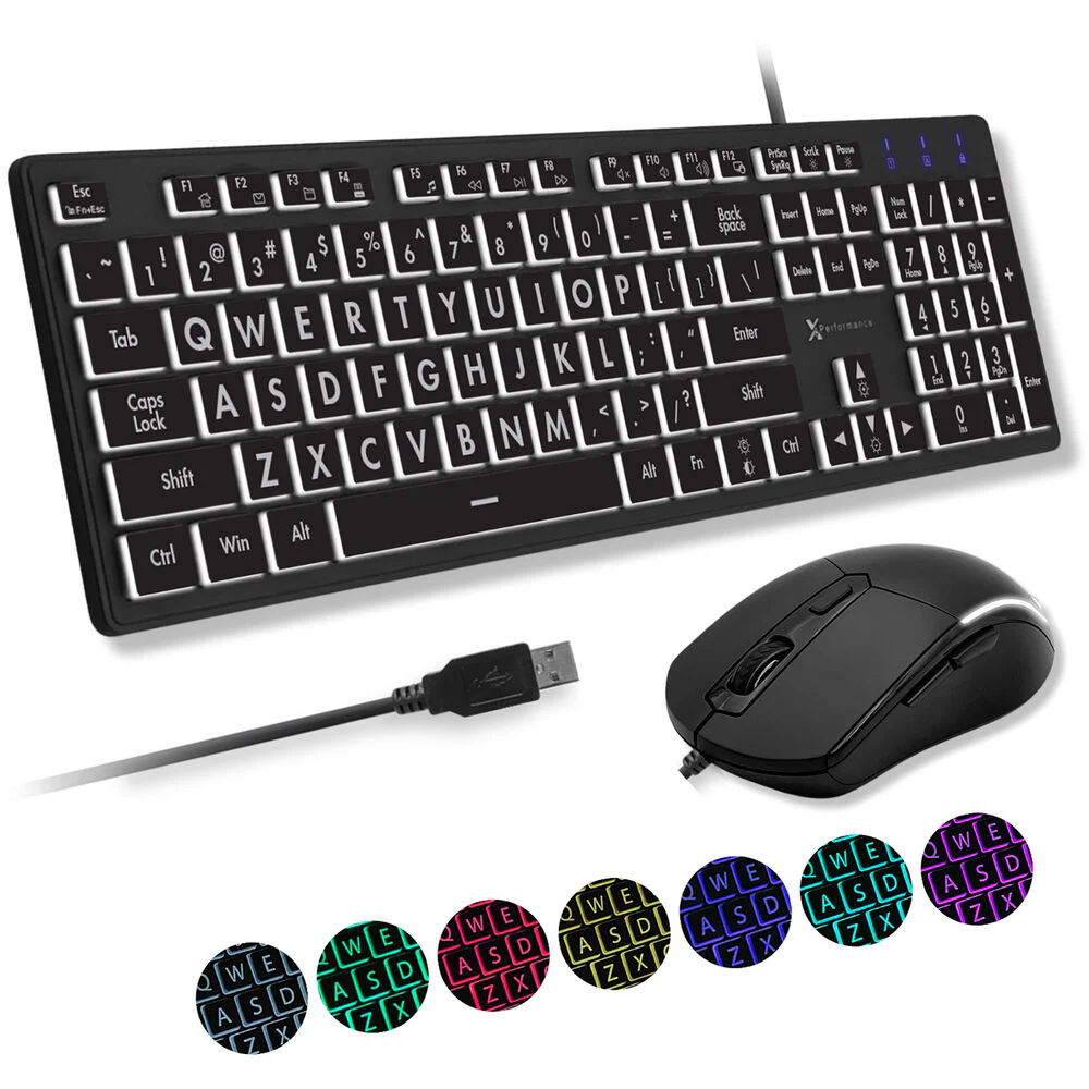 X9 Performance Large Print 7 Color Backlit USB Keyboard and Mouse Combo for PC - Image 6