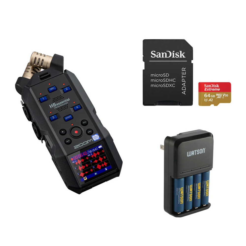 Zoom H6essential 6-Track 32-Bit Float Portable Audio Recorder with Essentials Kit